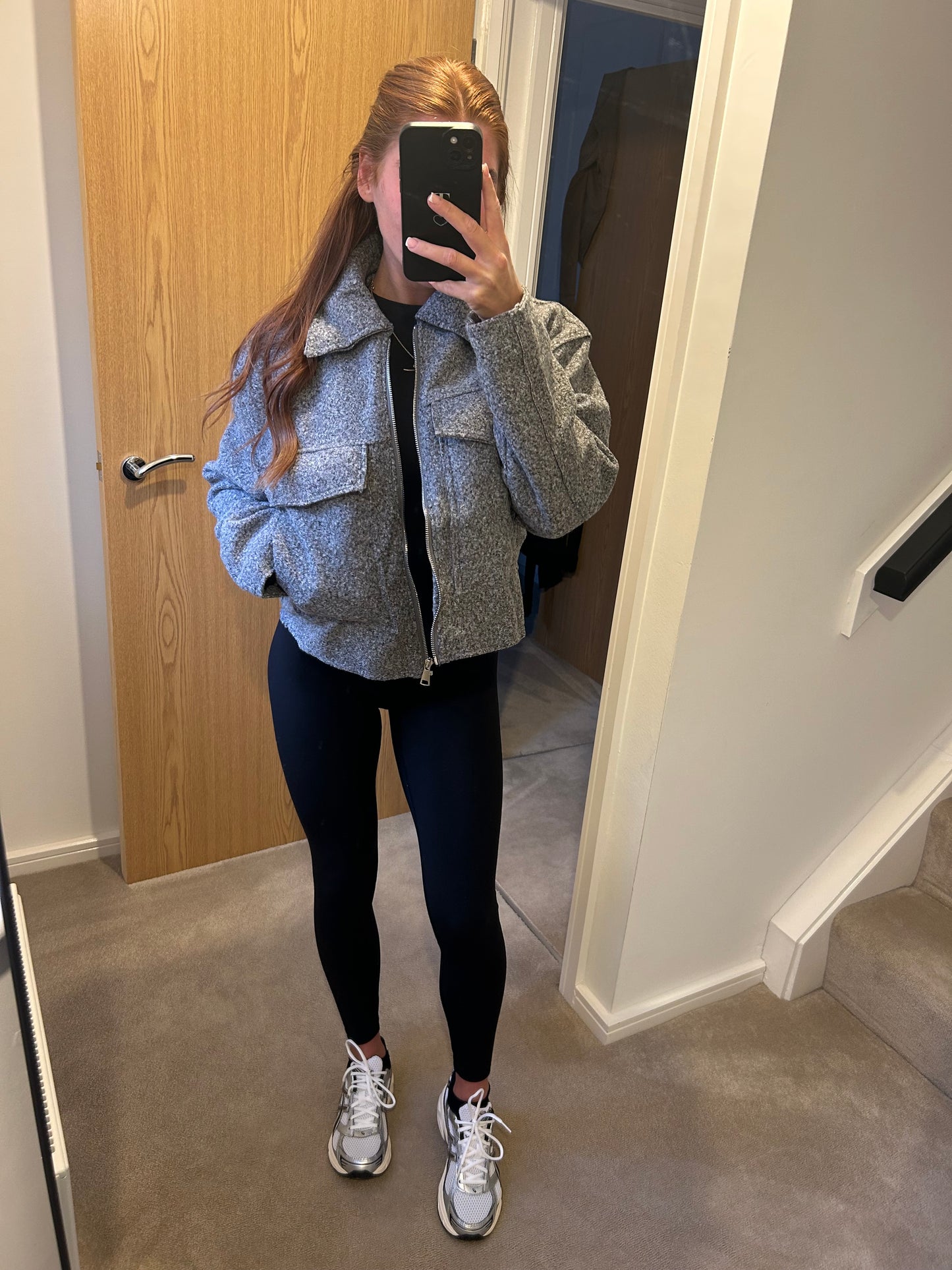 Grey Boucle Bomber Jacket