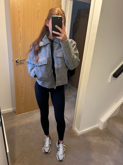 Grey Boucle Bomber Jacket