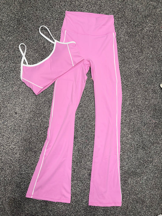 Pink piped flared set