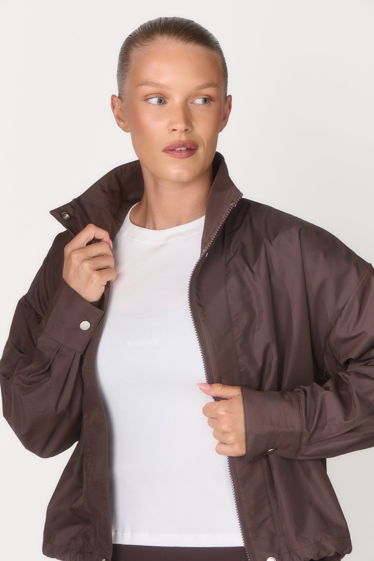 Coffee Bean Funnel Neck Windbreaker