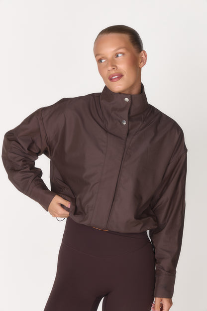 Coffee Bean Funnel Neck Windbreaker